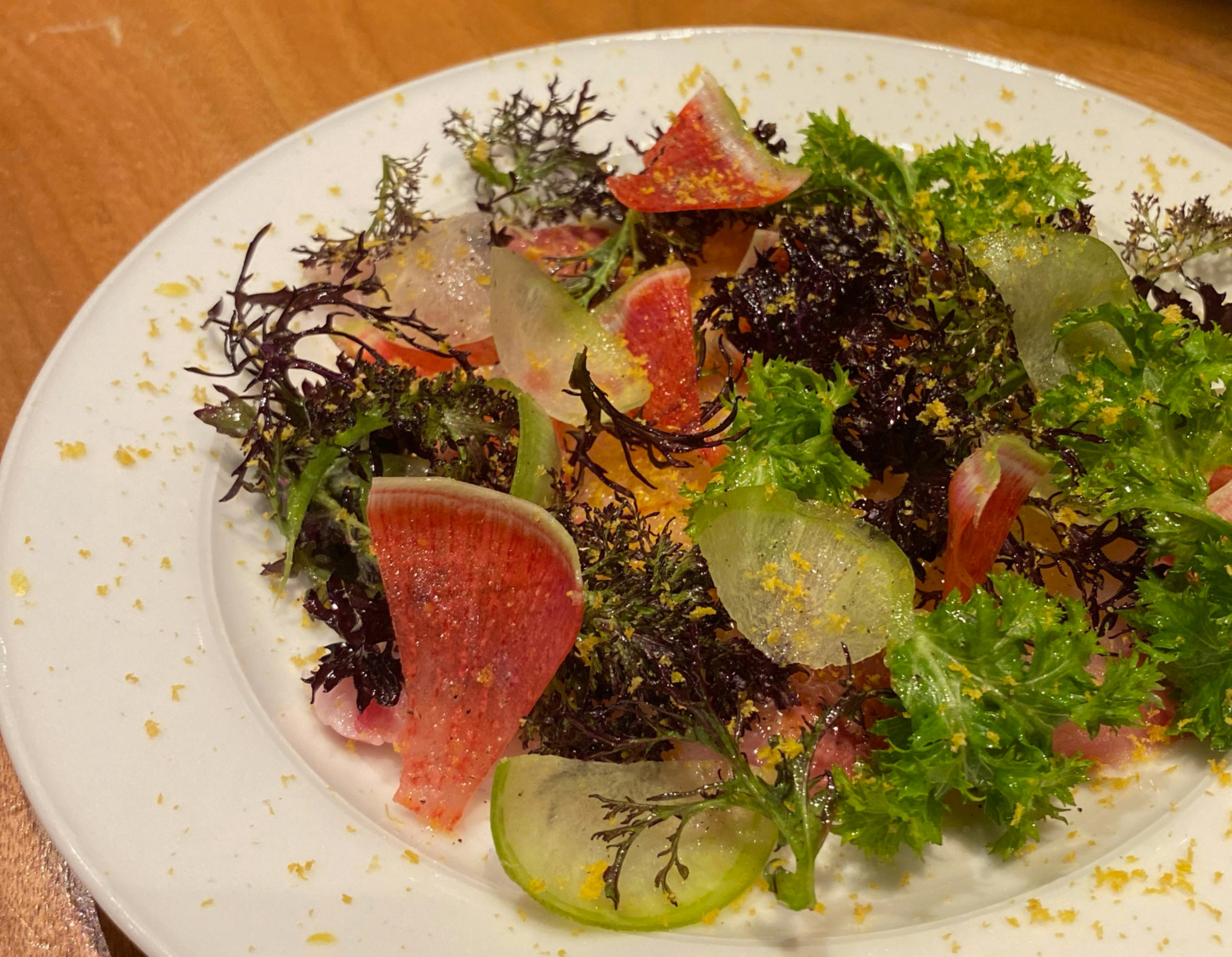 宮崎産ぶりのカルパッチョ アンチョビソース 辛味野菜のサラダとカラスミ添え 海の恵み 食の底力 Japan 公式レシピサイト